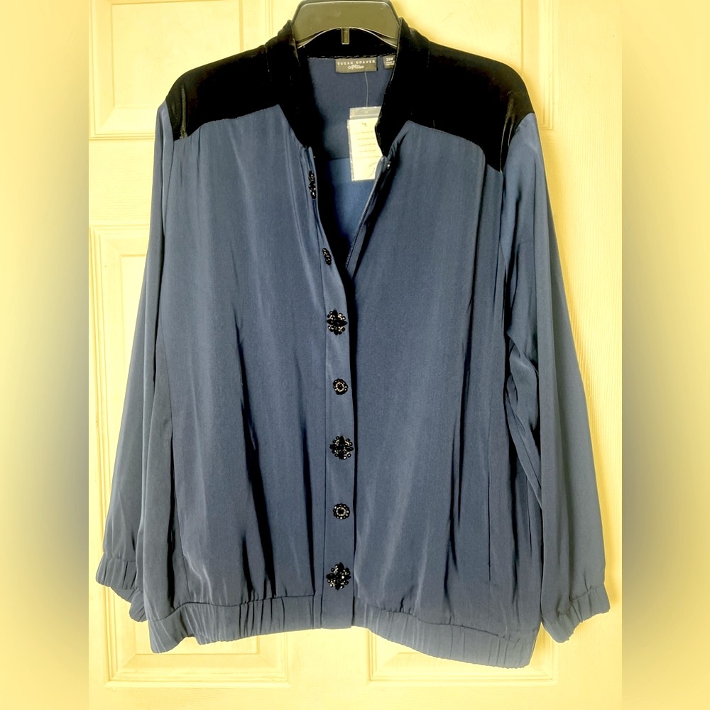Susan Graver Blue and Black Button-Front Jacket